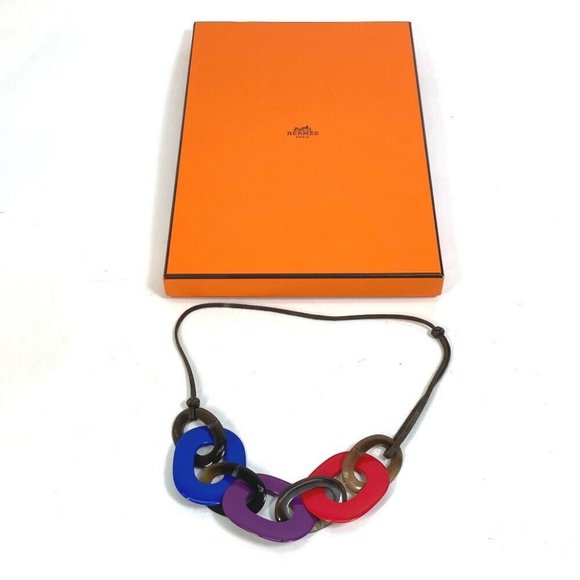 Authentic HERMES Accessories Caramba Multicolore Necklace Buffalo horn Red/Purpl